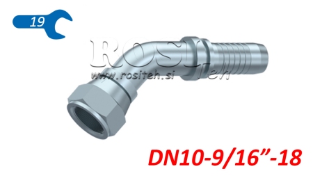 COLLEGAMENTO IDRAULICO DKJ JIC74° CURVA FEMMINA 45° DN10-9/16-18