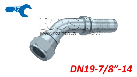 COLLEGAMENTO IDRAULICO DKJ JIC74° CURVA FEMMINA 45° DN19-7/8-14