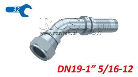 COLLEGAMENTO IDRAULICO DKJ JIC74° CURVA FEMMINA 45° DN19-1 5/16-12