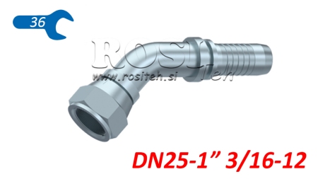 COLLEGAMENTO IDRAULICO DKJ JIC74° CURVA FEMMINA 45° DN25-1 3/16-12