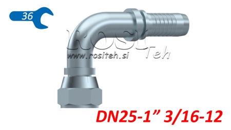 HYDRAULINEN YHTEYS DKJ JIC74° NAISPUOLEINEN KULMA 90° DN25-1 3/16-12