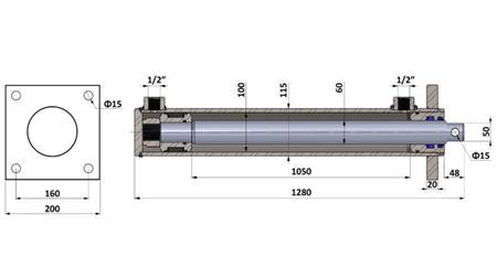 CILINDRO HIDRÁULICO PARA DIVISOR DE MADERA CON PLACA DE MONTAJE 100/60-1050
