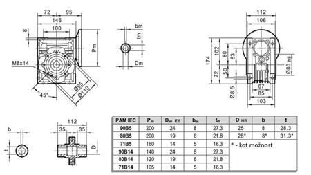 REDUCTOR PMRV-63 PARA MOTOR ELÉCTRICO MS90 (1.1-1.5kW) RELACIÓN 10:1