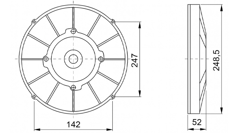 WENTYLATOR OSIOWY 255MM CIĄGNĄCY 24V