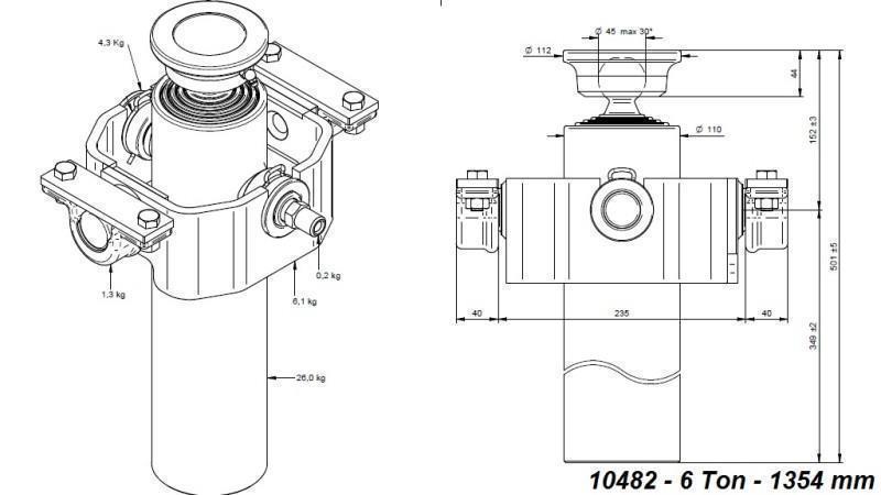 TELESCOPISK CYLINDER KOMPAKT 4 GRADER 1354mm x110 -KUGLE